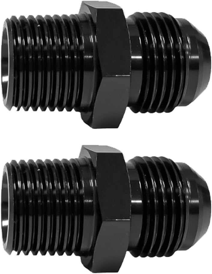 lanstixr 10AN Male Flare to 1/2'' NPT Male Hose Pipe Fitting Adapter Union Connector Aluminum Straight Black Anodized 2PCS - Image 5